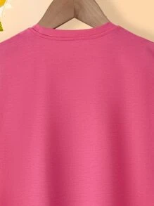 SHEIN 女孩人像圖案蝙蝠袖T恤 - 玫紅色 - 查看 7