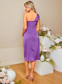 SHEIN Belle 單肩圍裹下擺緞面伴娘洋裝