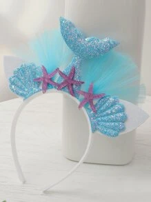 1pc Fish Tail Decor Party Props-Headband, Cartoon Plastic Shell & Starfish Decor Hair Hoop For Party - Blue - View 1