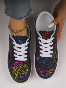 女士防滑前綁帶閃電圖案休閒運動戶外板鞋 - 彩色 - 查看 1