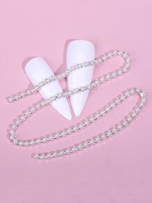 1pc Faux Pearl Decor Chain Design Nail Art Decoration - Silver - View 2