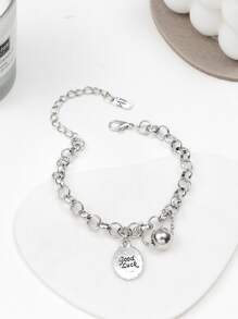 字母細節圓形吊飾手環 - 銀色 - 查看 5