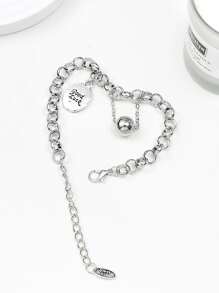 字母細節圓形吊飾手環 - 銀色 - 查看 6