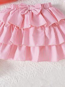 Toddler Girls Ruffle Trim Asymmetrical Neck Top & Bow Front Skirt - Baby Pink - View 5