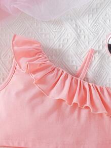 Toddler Girls Ruffle Trim Asymmetrical Neck Top & Bow Front Skirt - Baby Pink - View 6