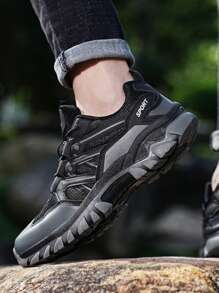 Men Letter Detail Chunky Sneakers, Lace-up Front Sneakers Black