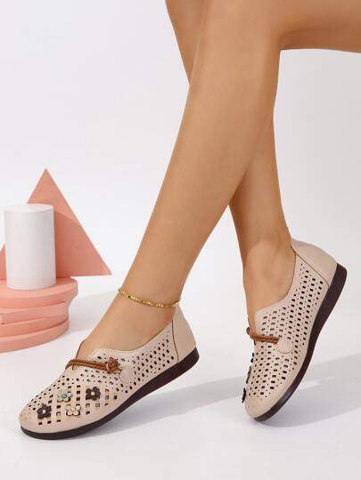 Donna Ballerine con decorazione floreale scavato con punta rotonda alla moda esterno