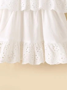 Toddler Girls Contrast Tape Ruffle Trim Schiffy Wide Strap Top - White - View 4