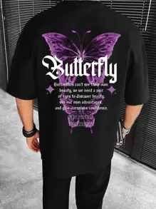 Manfinity LEGND Men T-Shirts Fit Crew Neck Short Sleeve Graphic Tee Butterfly Street - Black - View 1