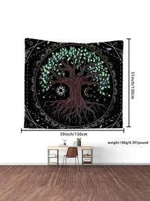 1入組樹形圖案掛毯化學纖維掛毯海報壁掛適合臥室美學 - 黑與白 - 查看 2