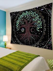1入組樹形圖案掛毯化學纖維掛毯海報壁掛適合臥室美學 - 黑與白 - 查看 3
