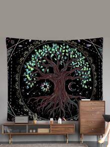 1入組樹形圖案掛毯化學纖維掛毯海報壁掛適合臥室美學 - 黑與白 - 查看 4