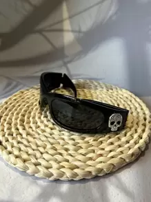 CASHEW FLOWER SKULL 1 件男女通用原创嘻哈复古小骷髅头西海岸风格老派暗黑哥特朋克佩斯利花西部牛仔硬核小方形酷黑色装饰眼镜（含眼镜带和眼镜盒）适合夏季海滩度假、户外、旅行 - 黑色 - 查看 7