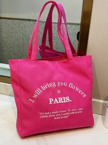 Neon Pink Letter Graphic Shopper Bag - Pink - View 1