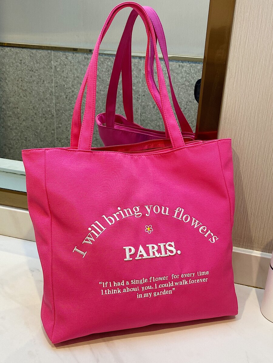 Neon Pink Letter Graphic Shopper Bag - Pink - View 1