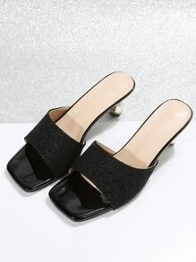 女士針腳細節穆勒粗跟優雅涼鞋 - 黑色 - 查看 4