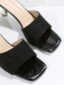 女士針腳細節穆勒粗跟優雅涼鞋 - 黑色 - 查看 5