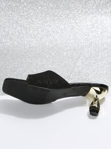 女士針腳細節穆勒粗跟優雅涼鞋 - 黑色 - 查看 7