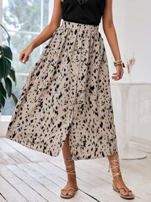 SHEIN Frenchy Falda con estampado con botón delantero - Albaricoque - Ver 1