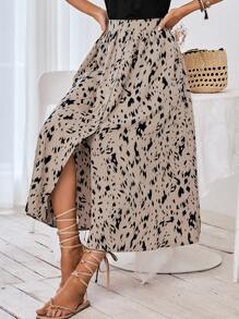 SHEIN Frenchy Falda con estampado con botón delantero - Albaricoque - Ver 2