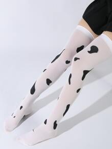 Calcetines sobre rodilla con patrón de vaca - Blanco y Negro - Ver 2