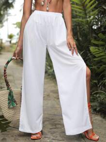 Pantalones cover up de muslo con abertura - Blanco - Ver 3