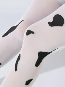 Calcetines sobre rodilla con patrón de vaca - Blanco y Negro - Ver 3