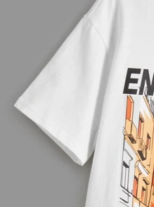 SHEIN Boys Slogan & Picture Print Drop Shoulder Waterproof Tee - White - View 10