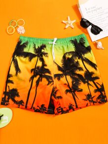 Manfinity Hombres Shorts de natación con estampado de árbol de cintura con cordón - Multicolor - Ver 1