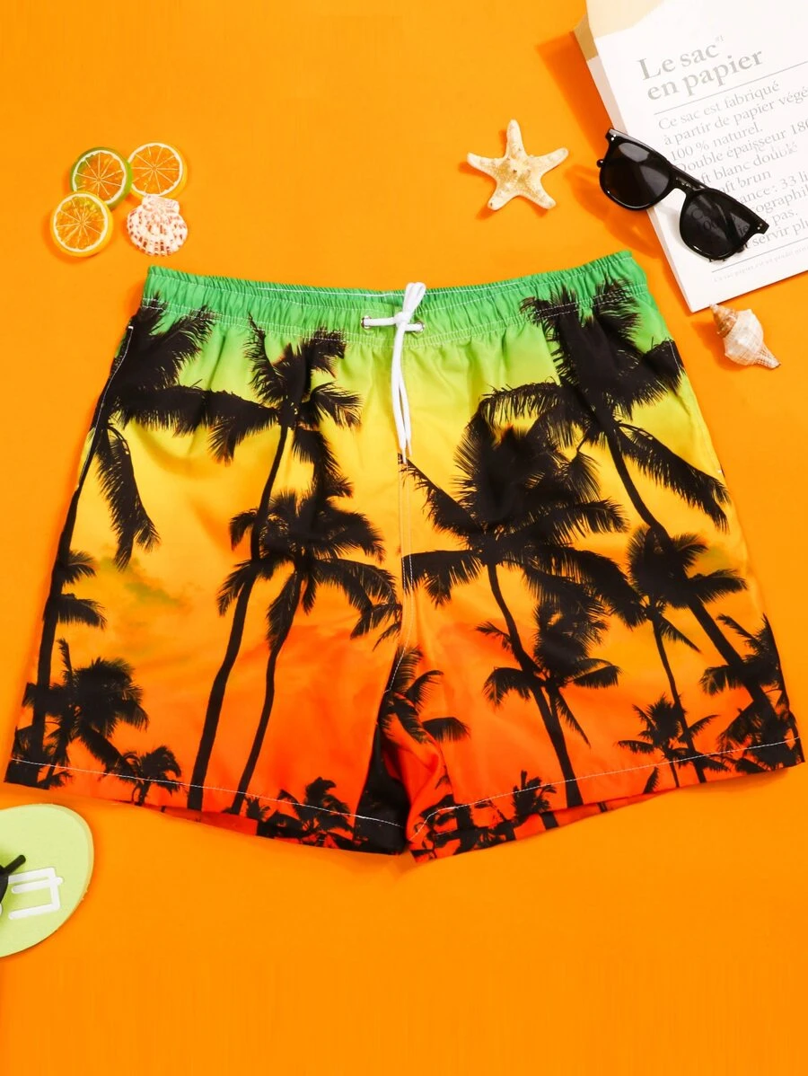 Manfinity Hombres Shorts de natación con estampado de árbol de cintura con cordón - Multicolor - Ver 1
