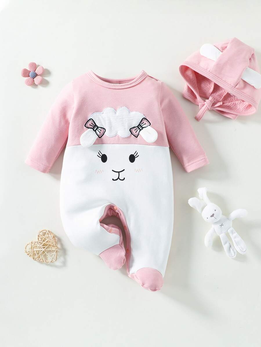 Baby Cartoon Graphic 3D Ears Design Footed Sleep Jumpsuit - Multicolor - View 1