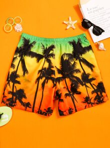 Manfinity Hombres Shorts de natación con estampado de árbol de cintura con cordón - Multicolor - Ver 2