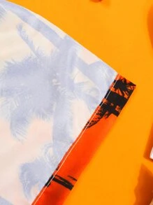 Manfinity Hombres Shorts de natación con estampado de árbol de cintura con cordón - Multicolor - Ver 4