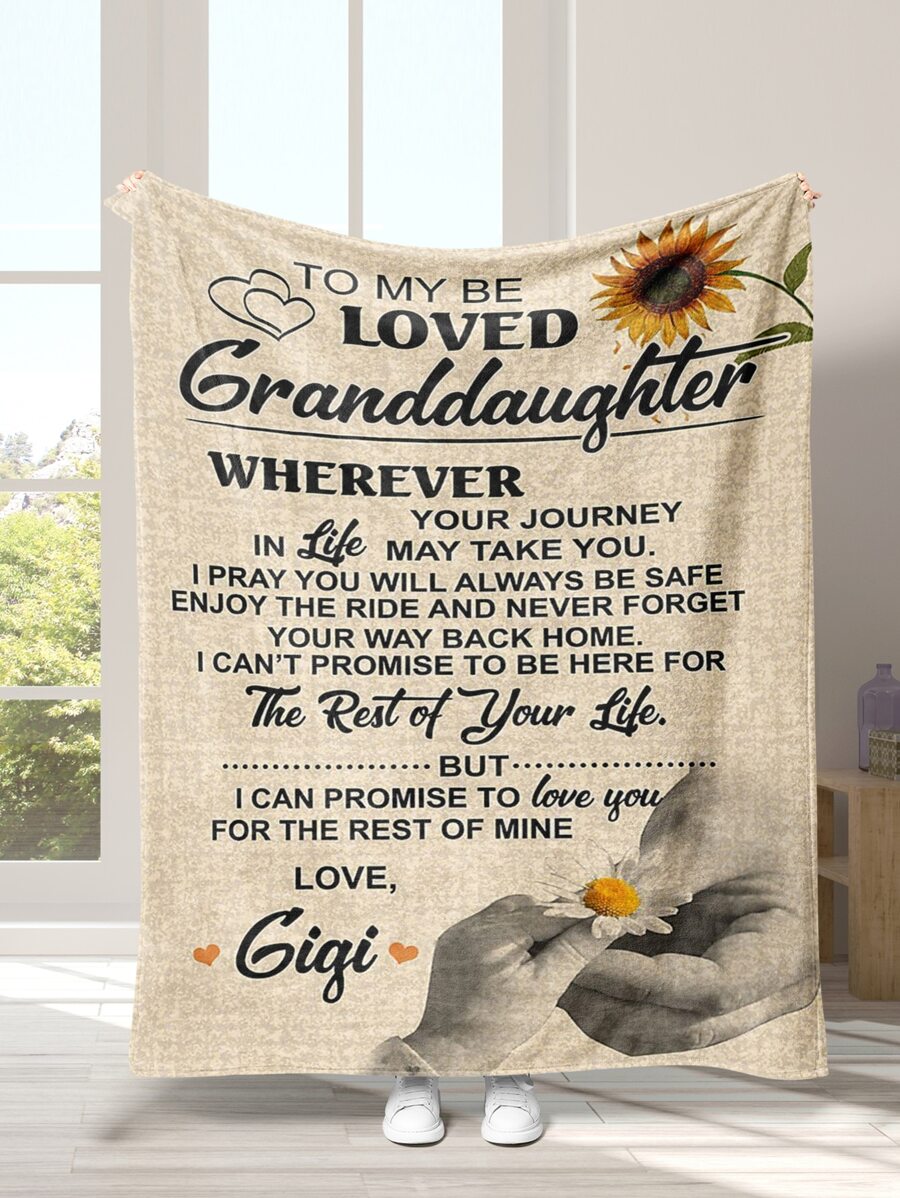 1pc Fabric Blanket, Modernist Sunflower & Slogan Graphic Blanket For Bed - Multicolor - View 1