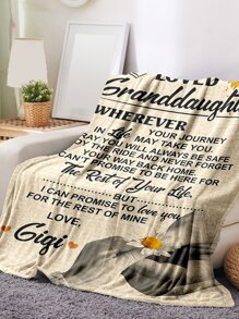 1pc Fabric Blanket, Modernist Sunflower & Slogan Graphic Blanket For Bed - Multicolor - View 2