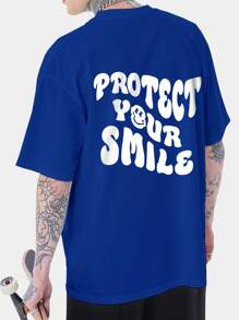 ROMWE MEN Street Life Men Slogan Graphic Tee - Royal Blue - View 1