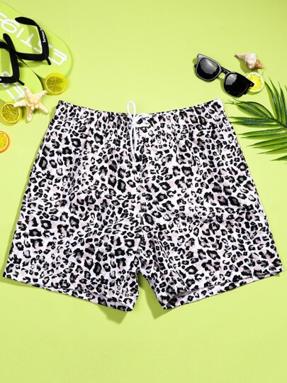 Surfspeed Bañadores con cintura de cordón con estampado gráfico de leopardo para hombres, para la playa, vacaciones, Hawái