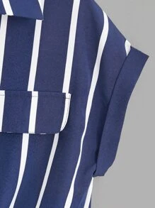 INAWLY Camisa de rayas de manga murciélago con diseño de solapa