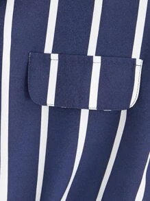 INAWLY Camisa de rayas de manga murciélago con diseño de solapa