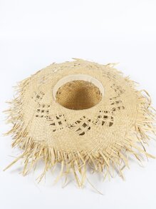 領結和流蘇裝飾草編帽 - 杏色 - 查看 6