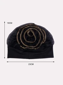 1pc女士閃亮絲花裝飾頭巾帽,婚禮柔軟的回教頭巾帽 - 黑色 - 查看 3
