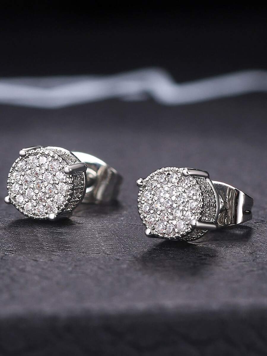 Nam Khối Zirconia  Trang trí Bông tai stud , Đối với Đồ trang sức Qủa tặng Và Buổi tiệc - Bạc - Xem 1