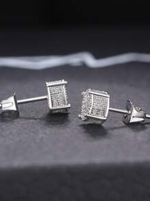 Nam Khối Zirconia  Trang trí Bông tai stud , Đối với Đồ trang sức Qủa tặng Và Buổi tiệc - Bạc - Xem 2