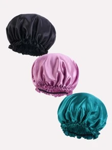 3 piezas Gorro de satén para mujeres, protege los mechones de cabello, cuidado nocturno y comodidad diurna, herramienta de belleza de fibra de poliéster, gorro para dormir adecuado para cabello rizado y natural - Multicolor - Ver 6
