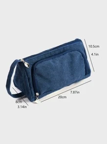 1pc Plaid Pattern Pencil Bag - Grey - View 2