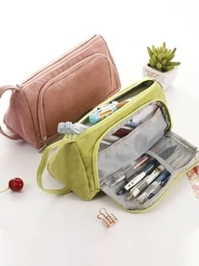 1pc Plaid Pattern Pencil Bag - Grey - View 3