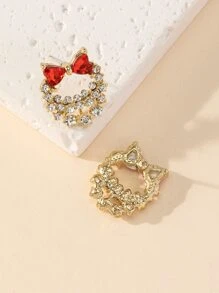 水鑽蝴蝶結裝飾耳釘 - 彩色 - 查看 2