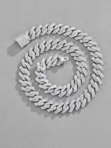 Rhinestone Chain Necklace - Silver - View 1