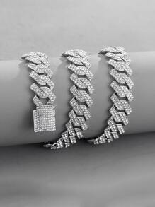 Rhinestone Chain Necklace - Silver - View 2