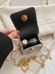 迷你金屬質感鱷魚壓紋翻蓋鏈條馬鞍包